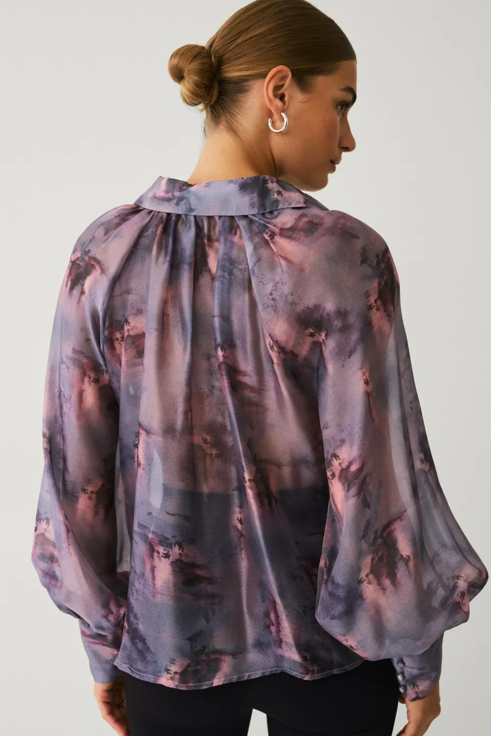 Ellos Skjorter & Bluser>Collection Bluse med pufærmer lilla aop