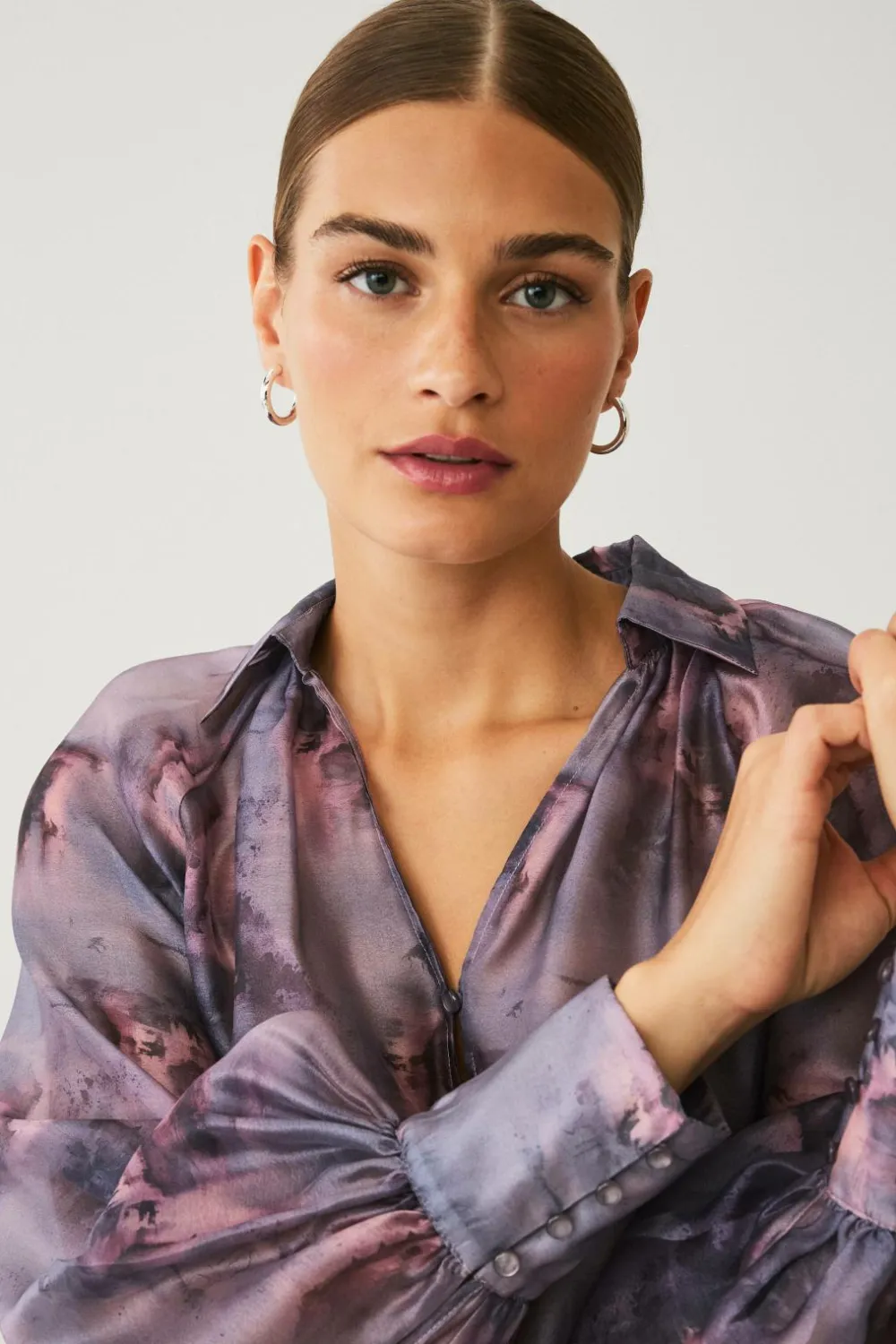 Ellos Skjorter & Bluser>Collection Bluse med pufærmer lilla aop