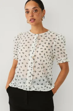 Ellos Collection Bluse med volanter cremehvid aop Best