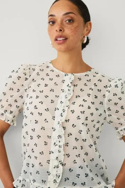 Ellos Collection Bluse med volanter cremehvid aop Best