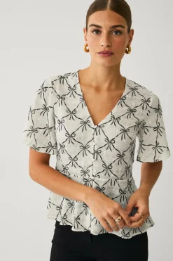 Ellos Skjorter & Bluser>Collection Bluse med knapper Cremehvid aop