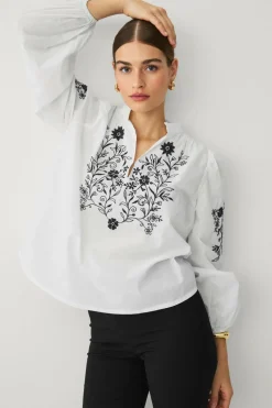 Ellos Collection Bluse med ballonærmer Hvid New