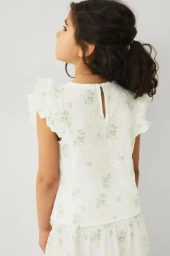 Ellos Collection Bluse med flæseærmer Creme med blomster New