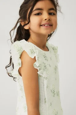 Ellos Collection Bluse med flæseærmer Creme med blomster New