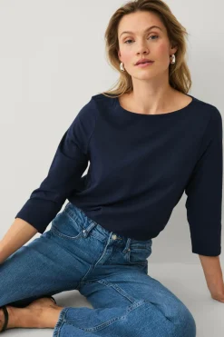 Ellos Collection Bomuldstop med bådudskæring og 3/4-ærmer Marineblå