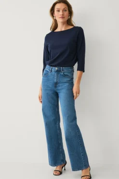 Ellos Collection Bomuldstop med bådudskæring og 3/4-ærmer Marineblå