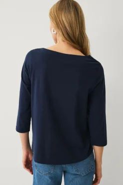 Ellos Collection Bomuldstop med bådudskæring og 3/4-ærmer Marineblå