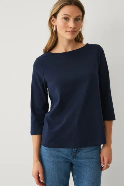 Ellos Collection Bomuldstop med bådudskæring og 3/4-ærmer Marineblå