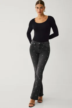 Ellos Jeans>Collection Bootcut jeans med rhinstene Grå