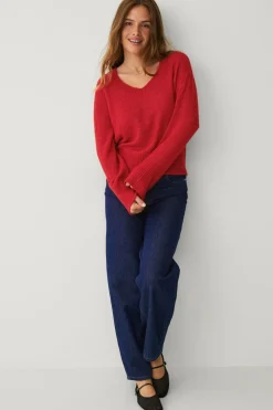 Ellos Collection Bred, v-halset trøje Rød Online