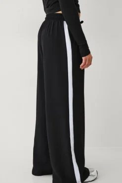 Ellos Collection Brede bukser med sidestriber Sort Online