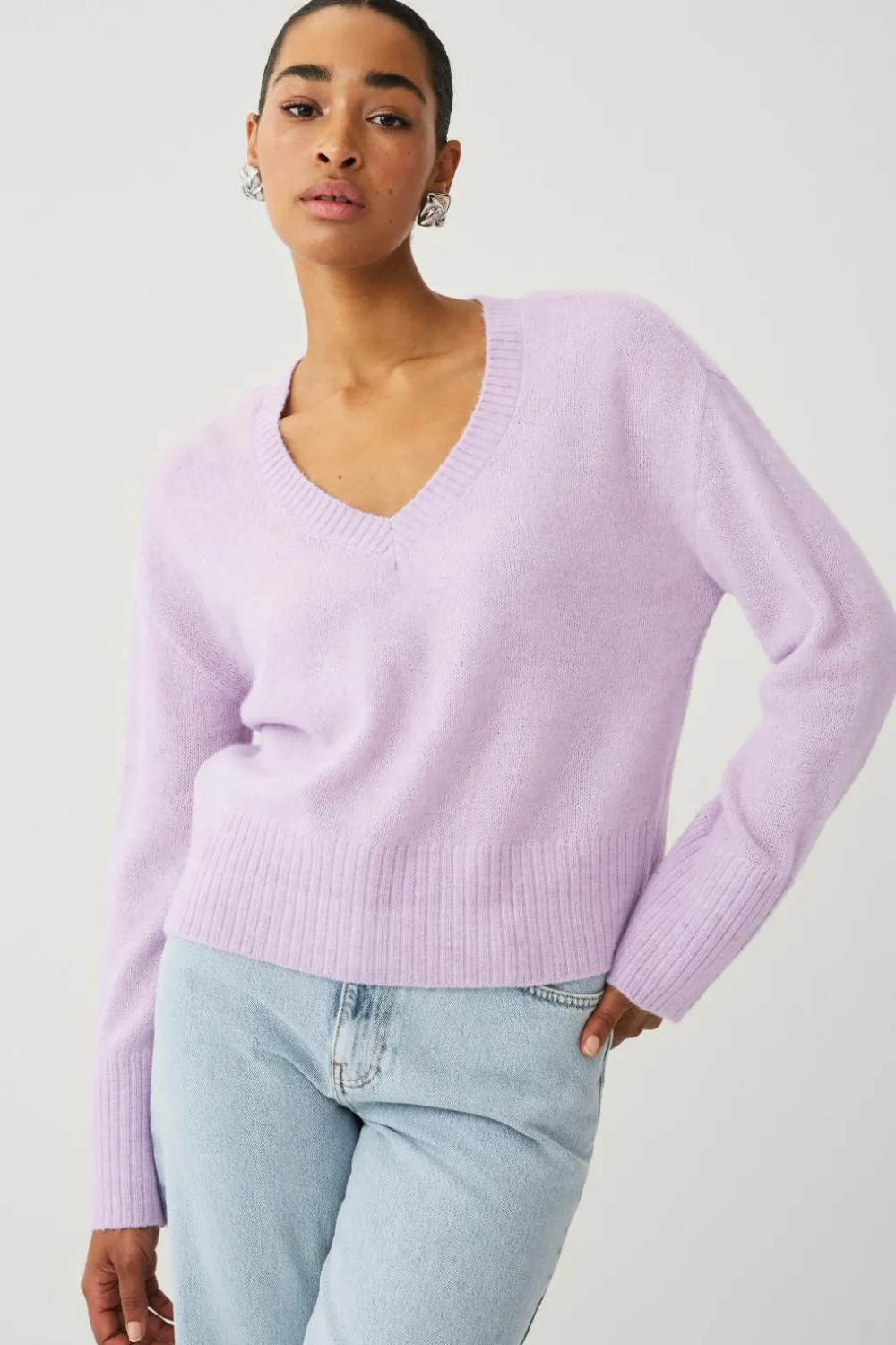 Ellos Trøjer & Cardigans>Collection Bred, v-halset trøje Lilla