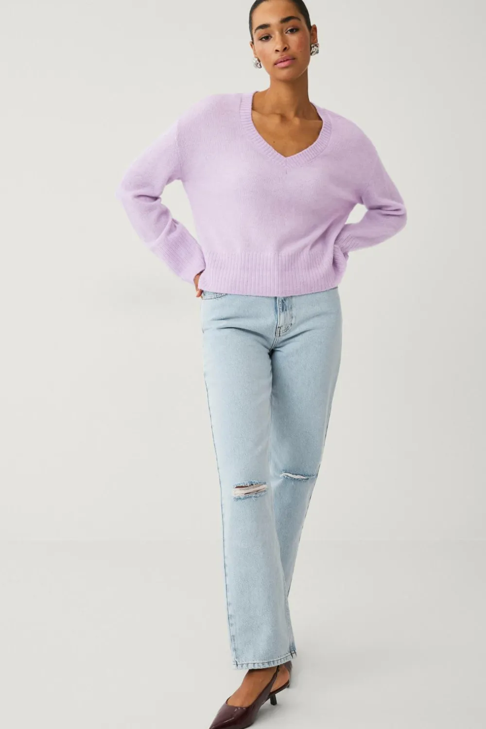 Ellos Trøjer & Cardigans>Collection Bred, v-halset trøje Lilla