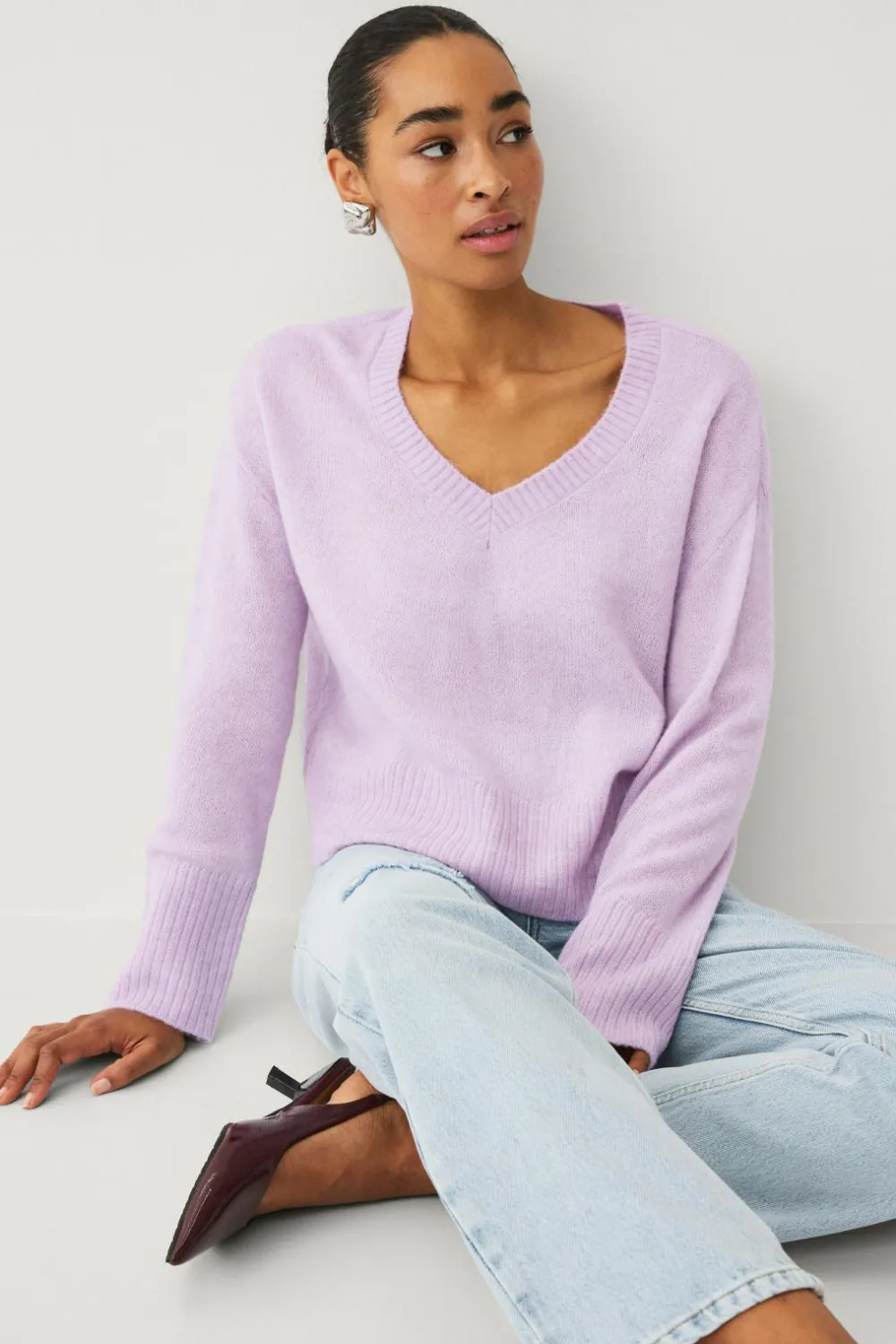 Ellos Trøjer & Cardigans>Collection Bred, v-halset trøje Lilla