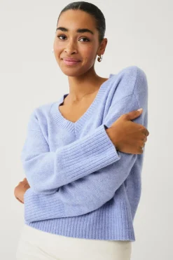 Ellos Trøjer & Cardigans>Collection Bred, v-halset trøje Blå
