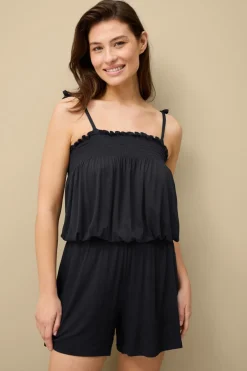 Ellos Strandtøj>Collection Buksekjole med smocket detalje Sort