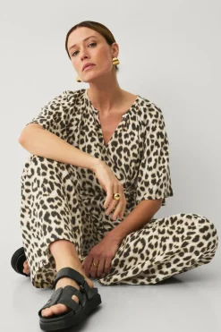Ellos Collection Bukser i viskose Leopard printet Online