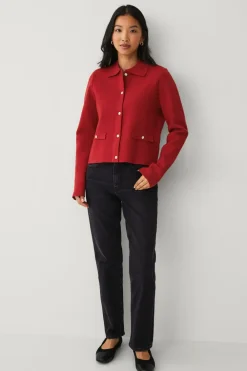 Ellos Trøjer & Cardigans>Collection Cardigan med glitrende knapper rød