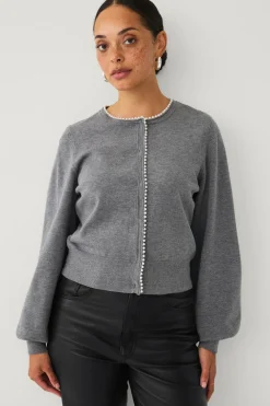 Ellos Trøjer & Cardigans>Collection Cardigan med perler Grå
