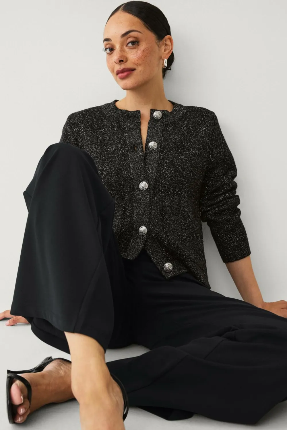 Ellos Collection Cardigan med guldfarvede knapper Sort/sølv Clearance