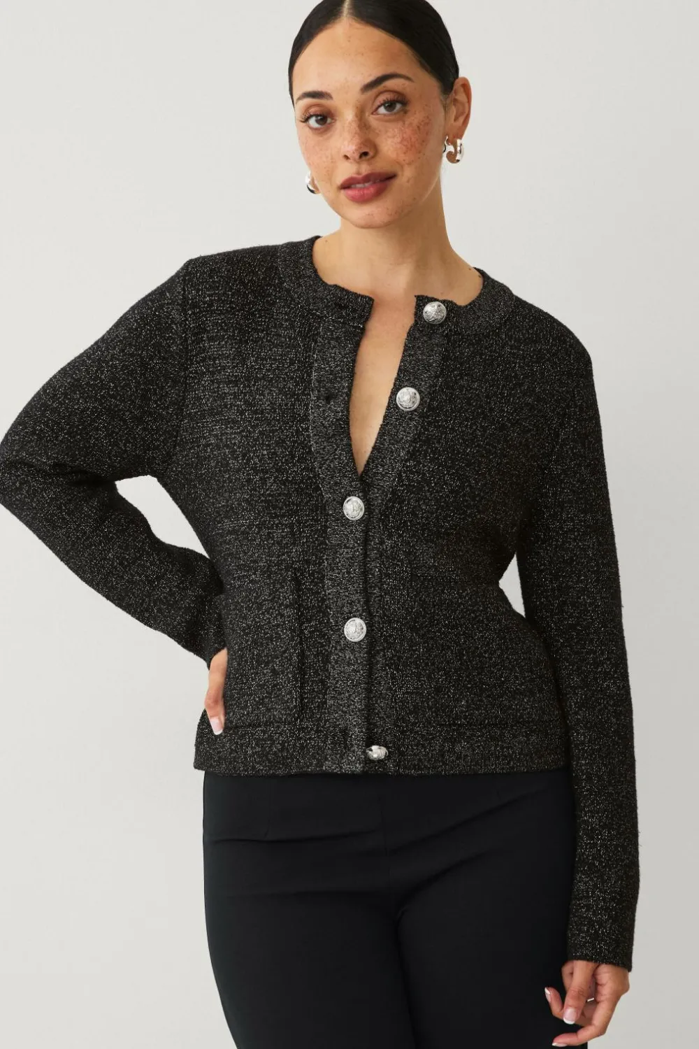 Ellos Collection Cardigan med guldfarvede knapper Sort/sølv Clearance