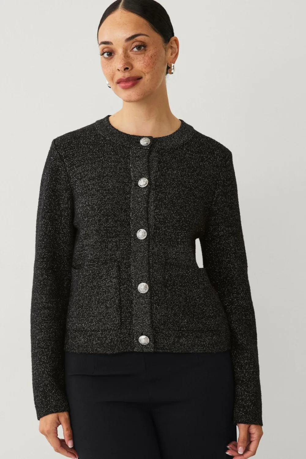 Ellos Collection Cardigan med guldfarvede knapper Sort/sølv Clearance