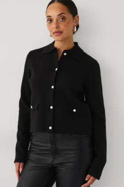 Ellos Trøjer & Cardigans>Collection Cardigan med glitrende knapper sort