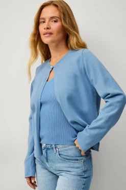 Ellos Collection Cardigan med perleknap på toppen Blå Outlet