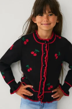 Ellos Collection Cardigan med kirsebær-mønster Sort med røde kirsebær Discount