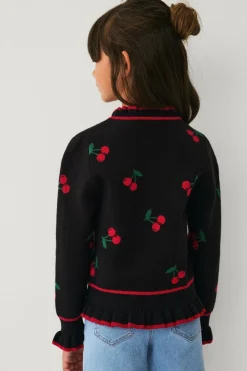 Ellos Collection Cardigan med kirsebær-mønster Sort med røde kirsebær Discount