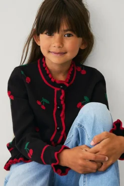 Ellos Collection Cardigan med kirsebær-mønster Sort med røde kirsebær Discount