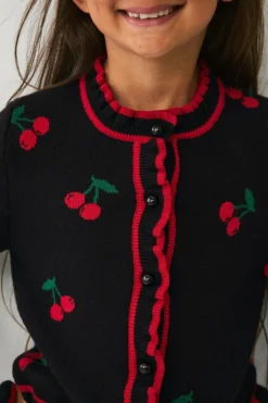 Ellos Collection Cardigan med kirsebær-mønster Sort med røde kirsebær Discount