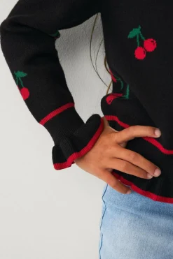 Ellos Collection Cardigan med kirsebær-mønster Sort med røde kirsebær Discount