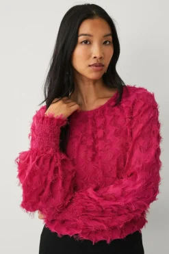 Ellos Collection Chiffonbluse med struktur Lyserød Hot