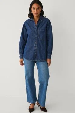 Ellos Collection Denimskjorte Mørkeblå Outlet