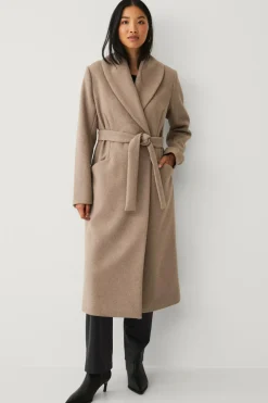 Ellos Collection Dobbeltradet frakke med sjalskrave Beige New