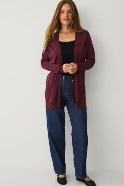 Ellos Basistøj>Collection Fintstrikket cardigan Vinrød