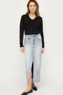 Ellos Collection Finstrikket uldtrøje med v-hals Dybsort Outlet