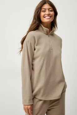 Ellos Collection Fleecetrøje med halv lynlås Beige