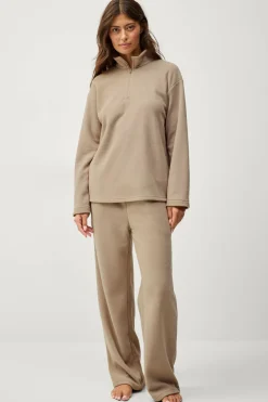 Ellos Collection Fleecetrøje med halv lynlås Beige