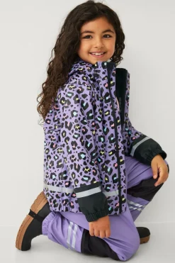 Ellos Collection Fleeceforet regnfrakke lilla tigermønstret