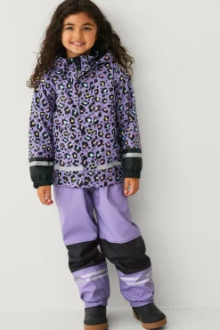Ellos Collection Fleeceforet regnfrakke lilla tigermønstret