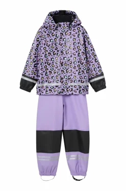 Ellos Collection Fleeceforet regnfrakke lilla tigermønstret
