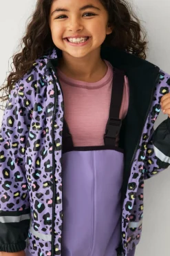 Ellos Collection Fleeceforet regnfrakke lilla tigermønstret