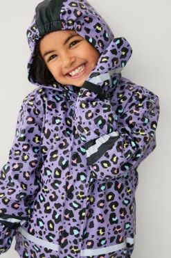 Ellos Collection Fleeceforet regnfrakke lilla tigermønstret