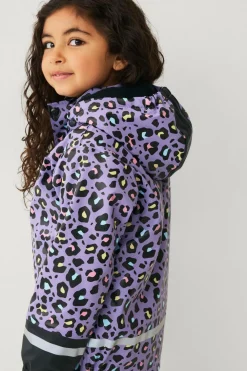 Ellos Collection Fleeceforet regnfrakke lilla tigermønstret