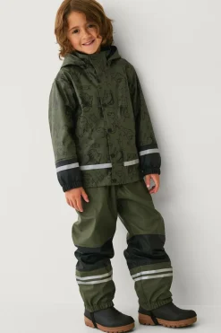 Ellos Collection Fleeceforet regnfrakke Grøn dino mønstret Discount