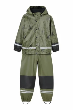 Ellos Collection Fleeceforet regnfrakke Grøn dino mønstret Discount