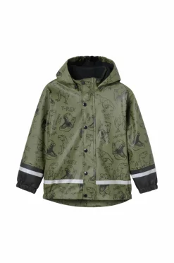 Ellos Collection Fleeceforet regnfrakke Grøn dino mønstret Discount