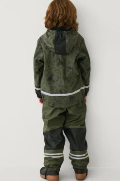 Ellos Collection Fleeceforet regnfrakke Grøn dino mønstret Discount